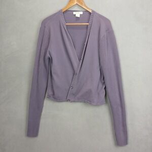 Eddie Bauer Cardigan Sweater Womens‎ XL Purple Cotton Tight Knit Ribbed V Neck
